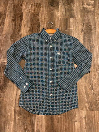 Cinch Boys Geometric LS Button Down Shirt (Teal) MTW7060367