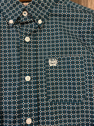Cinch Boys Geometric LS Button Down Shirt (Teal) MTW7060367