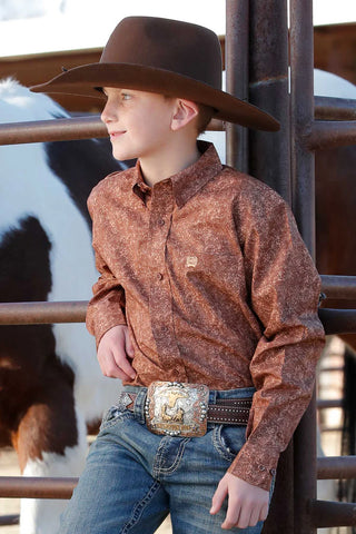 Cinch Boys LS Button Down Shirt (Brown) MTW7060359