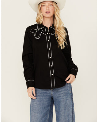 PANHANDLE WOMEN'S RETRO STUDDED LONG SLEEVE SNAP WESTERN SHIRT -LWN2S02924