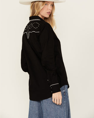 PANHANDLE WOMEN'S RETRO STUDDED LONG SLEEVE SNAP WESTERN SHIRT -LWN2S02924