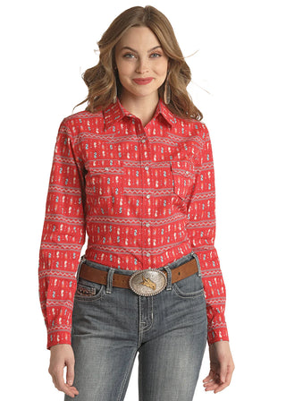 ROCK&ROLL JRS LONG SLEEVE SHIRT(RED)- RLWSOSR07Q