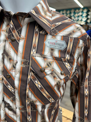 Rock & Roll Men's Aztec LS Snap Shirt (Brown) BMN2S07635