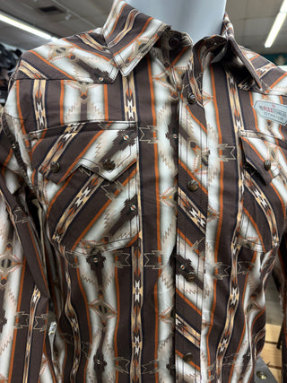 Rock & Roll Men's Aztec LS Snap Shirt (Brown) BMN2S07635