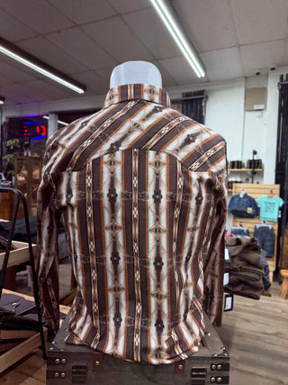Rock & Roll Men's Aztec LS Snap Shirt (Brown) BMN2S07635