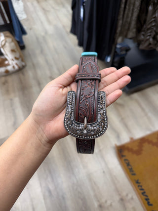 Angel Ranch Kids Leather Turquoise Belt (Brown) D130000302