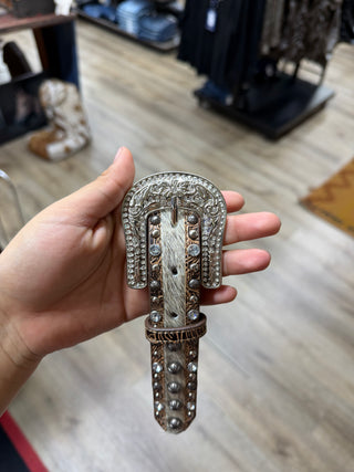 Angel Ranch Kids Studded Cowhide Belt (Brown) D130002102