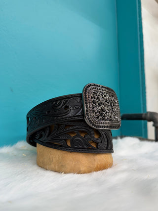 Ariat Women’s Floral Embroidery Leather Belt (Black) A1566701