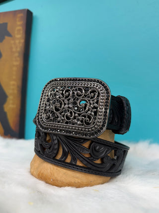 Ariat Women’s Floral Embroidery Leather Belt (Black) A1566701
