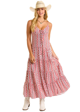 Rock and Roll Women’s Zig Zag Maxi Dress (Red) BWD0R06320