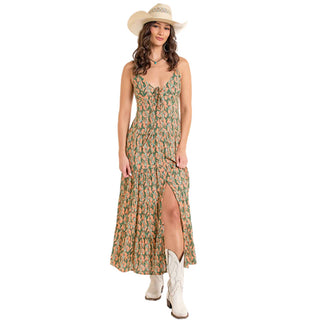 Rock and Roll Women’s Cactus Print Maxi Dress (Burnt Orange) BWD0R06286