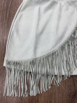 Rock and Roll Women’s Studded Fringe Mini Skirt (Mint) BW69B04515