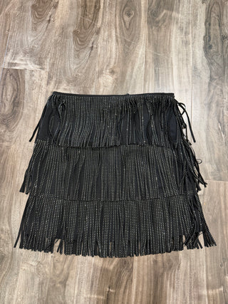 Saints & Hearts Women’s Mini Tiered Fringe Skirt (Black) SIS1190A
