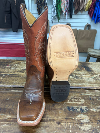 CORRAL TEENS TN BROWN/SHEDRON EMBROIDERY SQ. TOE BOOT -T0217