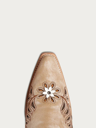 WOMEN'S STRAW LASER, FLOWERS AND BIRDS INLAY AND CRYSTALS TALL TOP SNIP TOE COWBOY BOOT-Z5429