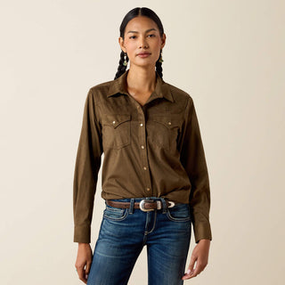 Ariat Autumn Drift Western Snap Shirt(OLIVE SUEDE)-10079318