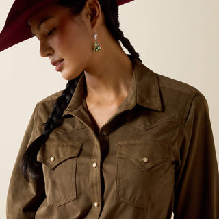 Ariat Autumn Drift Western Snap Shirt(OLIVE SUEDE)-10079318