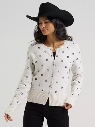 WRANGLER WOMEN'S WESTERN FITTED CARDIGAN SWEATER(White)-