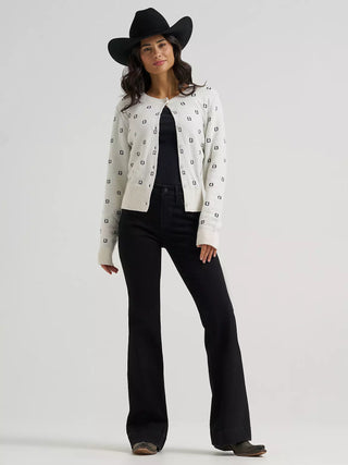 WRANGLER WOMEN'S WESTERN FITTED CARDIGAN SWEATER(White)-
