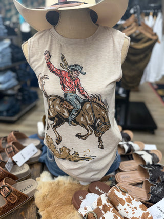 WESTERN BRONCO GRAPHIC SLEEVELESS TOP(Oatmeal)-AV079-892