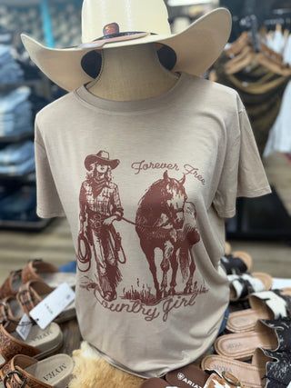 VINTAGE WESTERN COUNTRY GIRL GRAPHIC T-SHIRT(Khaki) AV1205-894 Contemporary