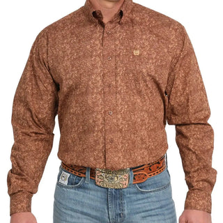 Men's Cinch Brown L/S Print Shirt- MTW110583 BRN