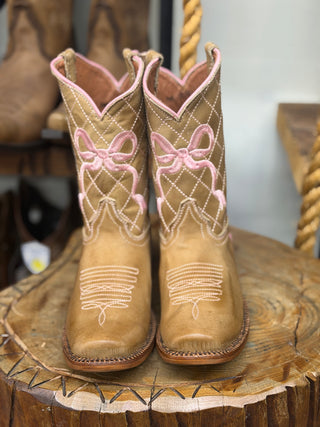 Tanner Mark Square Toe Girls Pink Bow Southwest Boot TMG205474