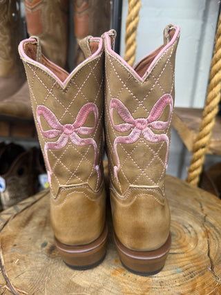 Tanner Mark Square Toe Girls Pink Bow Southwest Boot TMG205474