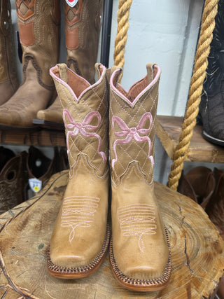 Tanner Mark Square Toe Girls Pink Bow Southwest Boot TMG205474