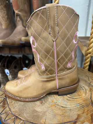 Tanner Mark Square Toe Girls Pink Bow Southwest Boot TMG205474