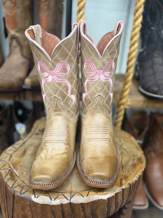 Tanner Mark Square Toe Youth Pink Bow Southwest Boot TMY205474