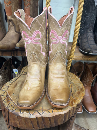 Tanner Mark Square Toe Youth Pink Bow Southwest Boot TMY205474