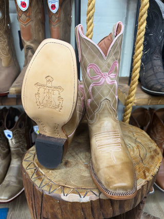 Tanner Mark Square Toe Girls Pink Bow Southwest Boot TMG205474