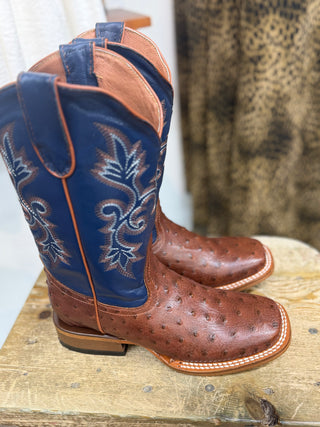 Tanner Mark Kids Ostrich Boot(Cognac/Blue)TMY200788
