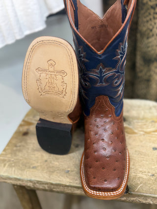 Tanner Mark Kids Ostrich Boot(Cognac/Blue)TMY200788