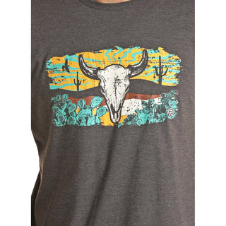 Rock& Roll Unisex Bull Skull Cactus Graphic T-Shirt (Charcoal)-RRUT21R062
