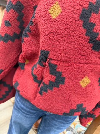Rock &Roll Diamond Aztec Sherpa Sweatshirt (Red)BW91C10000
