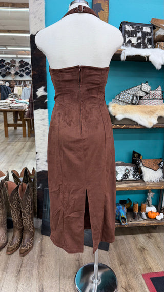 Rock & Roll Denim Suede Buckle Dress (Chocolate) BW0R09985