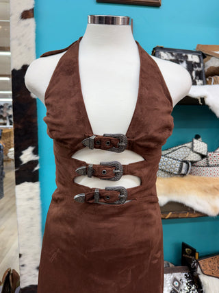 Rock & Roll Denim Suede Buckle Dress (Chocolate) BW0R09985
