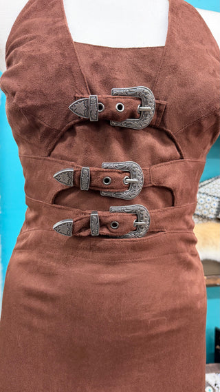 Rock & Roll Denim Suede Buckle Dress (Chocolate) BW0R09985