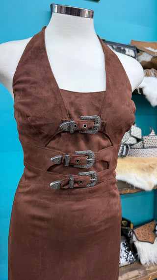Rock & Roll Denim Suede Buckle Dress (Chocolate) BW0R09985
