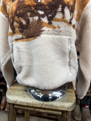 Rock&Roll Denim Sherpa Horses Pullover (Natural) BW91C09999