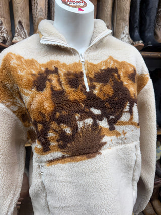 Rock&Roll Denim Sherpa Horses Pullover (Natural) BW91C09999