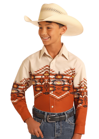 Panhandle Slim Aztec Border LS Shirt (Rust) SBN2S06050