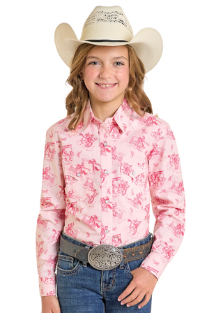 Panhandle Slim Girls Print Snap Shirt(Pink) LGN2S06804