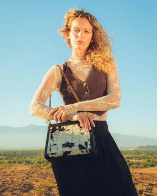 LOYAL WEST SCRAPPY MEDIUM CHAIN BAG IN COWHIDE AND BLACK CALFSKIN LW-S25-301