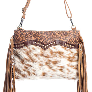 MESCALARO HILL LEATHER & HAIRON BAG IN WARM CARAMEL(S-9902)
