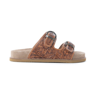 MYRA DESERT FERN HANDTOOLED LEATHER SANDALS IN AUTUMN TAN (S-14068)