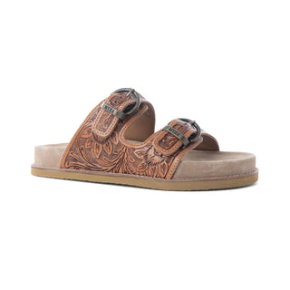 MYRA DESERT FERN HANDTOOLED LEATHER SANDALS IN AUTUMN TAN (S-14068)