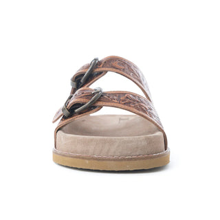 MYRA DESERT FERN HANDTOOLED LEATHER SANDALS IN AUTUMN TAN (S-14068)